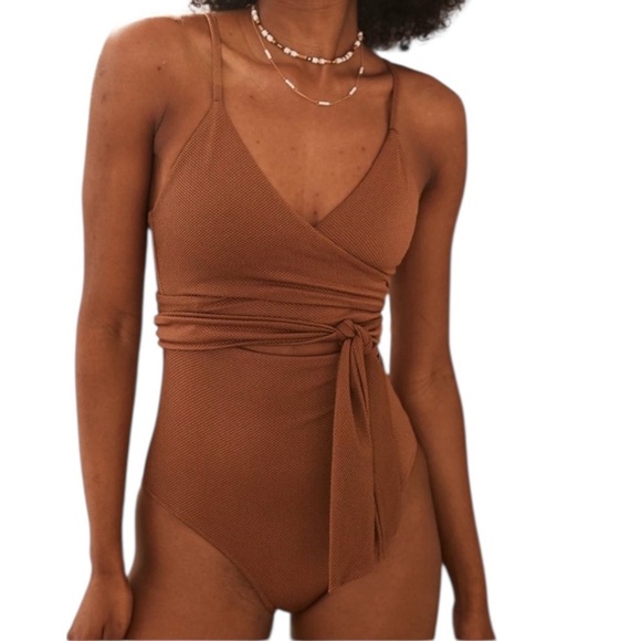 aerie Other - Aerie One Piece Shine Pique Wrap Swimsuit Cut Out Full Coverage Size Small NWT